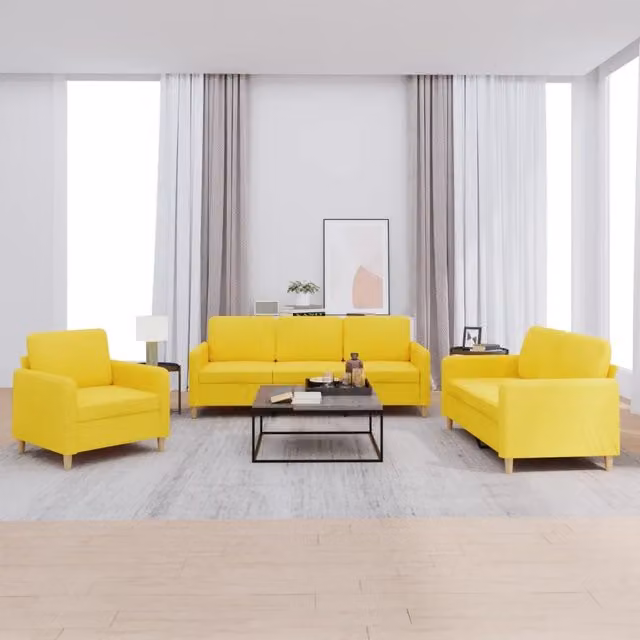 Set di Divani 3 pz con Cuscini Giallo Chiaro in Tessuto 3202059