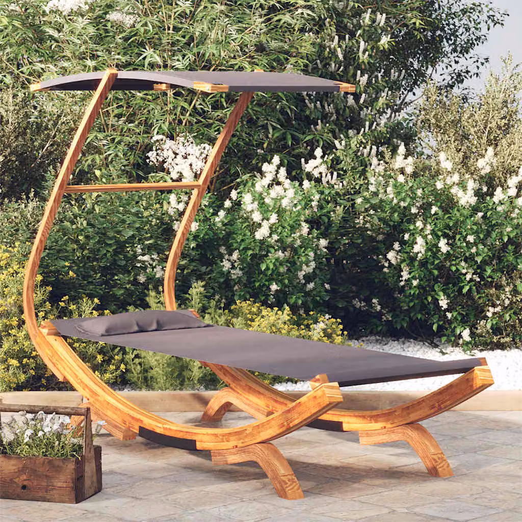 vidaXL Lettino con Tettuccio in Legno di Latifoglie Trattato, Colore Antracite, L: 100 cm, P: 190 cm, H: 134 cm – 1