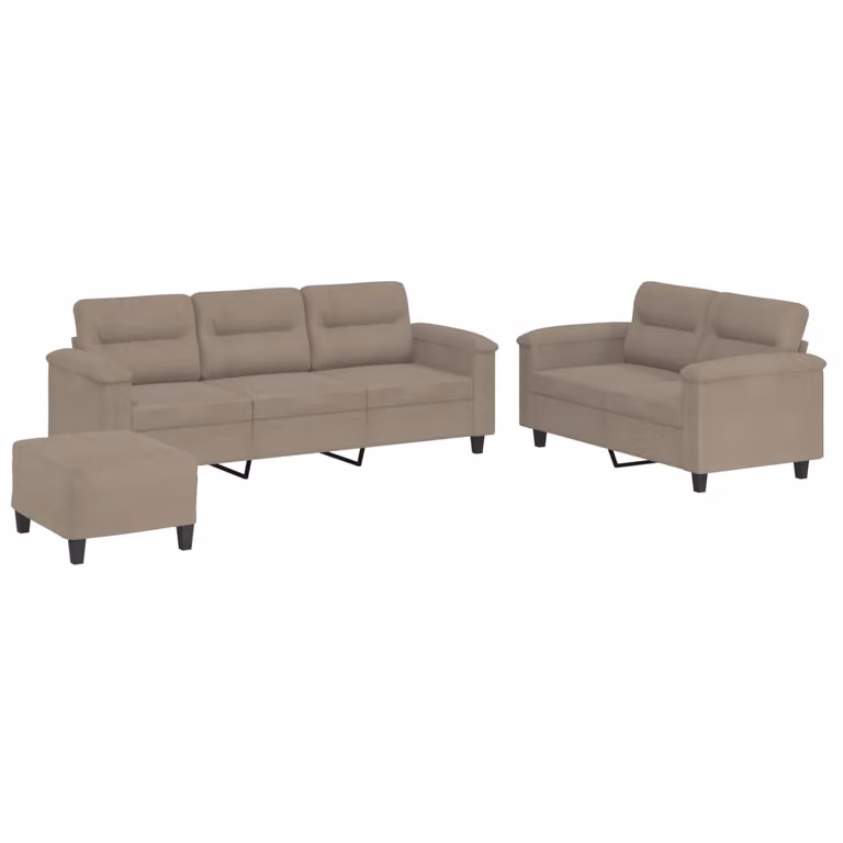 Set Divani 3 pz con Cuscini Tortora in Tessuto Microfibra