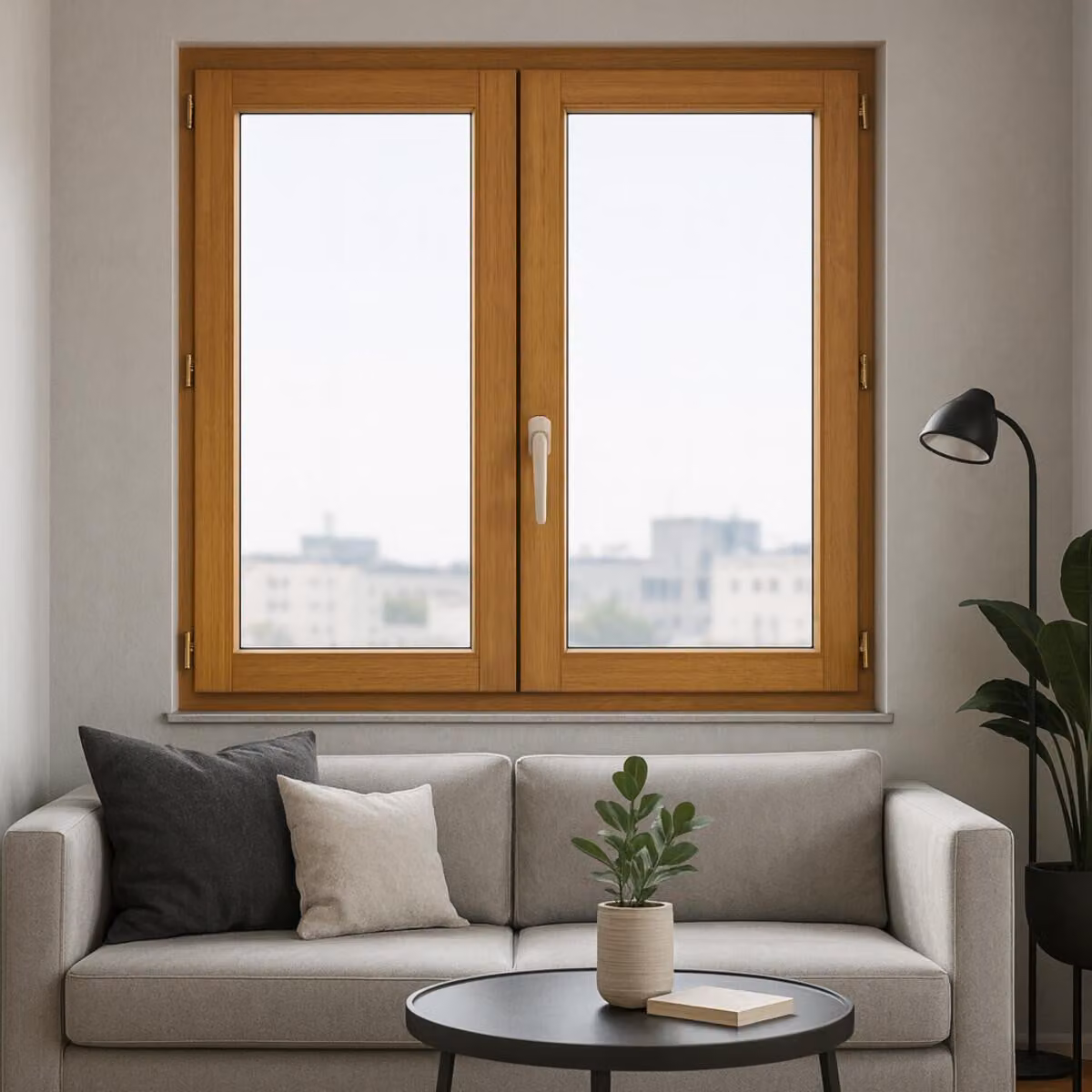 Finestra in legno a 2 ante H95 x L140 cm con tavola laterale GD MENUISERIES