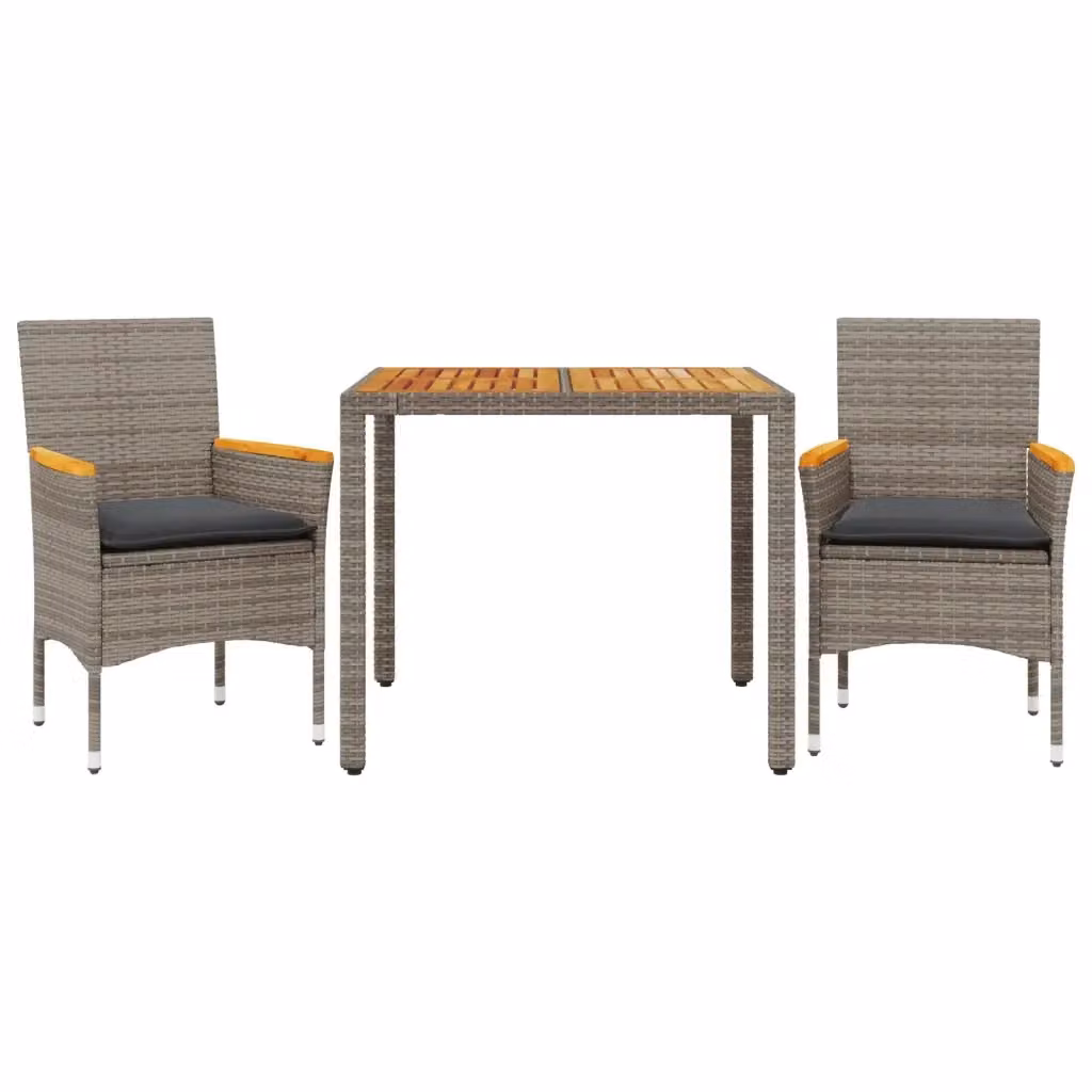 Set Pranzo da Giardino vidaXL in Polyrattan e Legno di Acacia con Cuscini, Grigio – 2