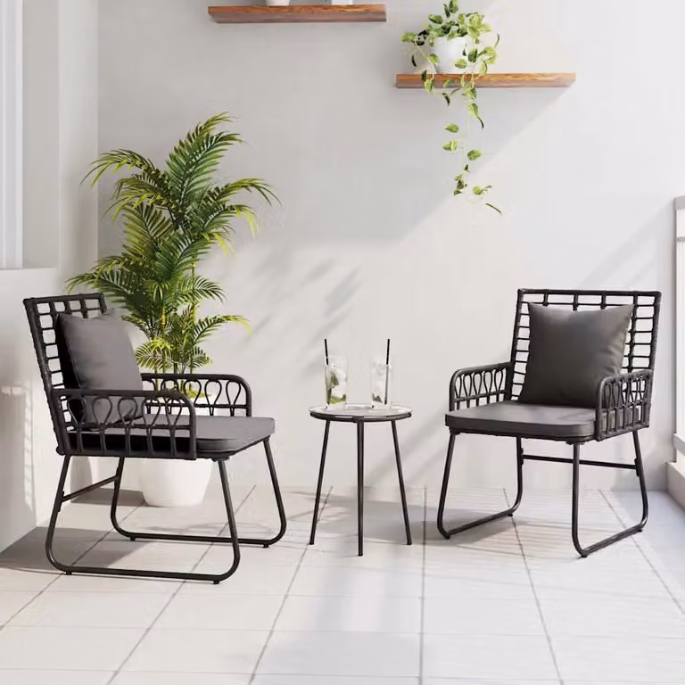 Set da pranzo per giardino e terrazza vidaXL in polyrattan moderno, 3 pezzi, nero e antracite
