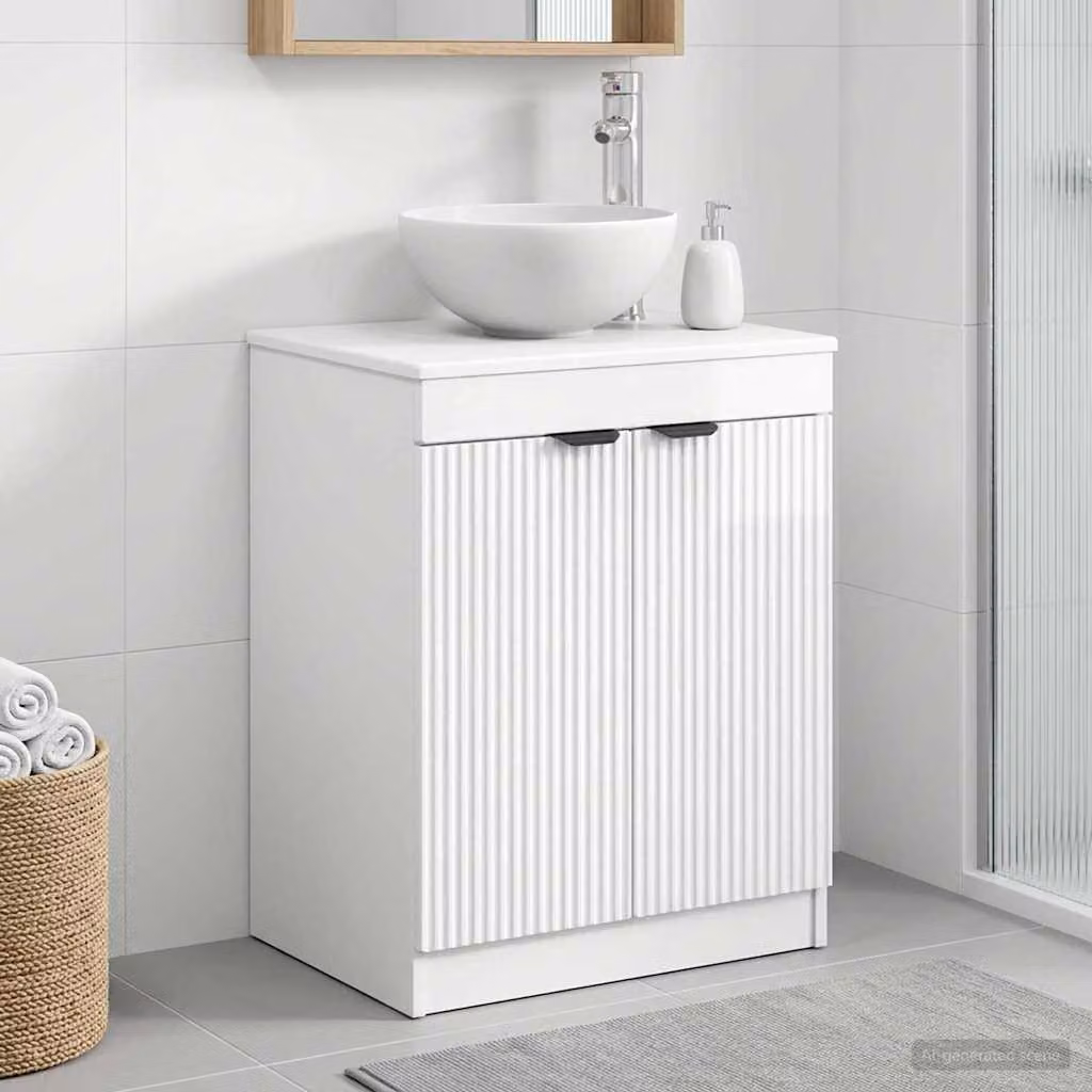 Mobile da bagno moderno vidaXL bianco lucido con ante a cerniera e ripiani interni L/P/H: 54 x 41 x 70 cm