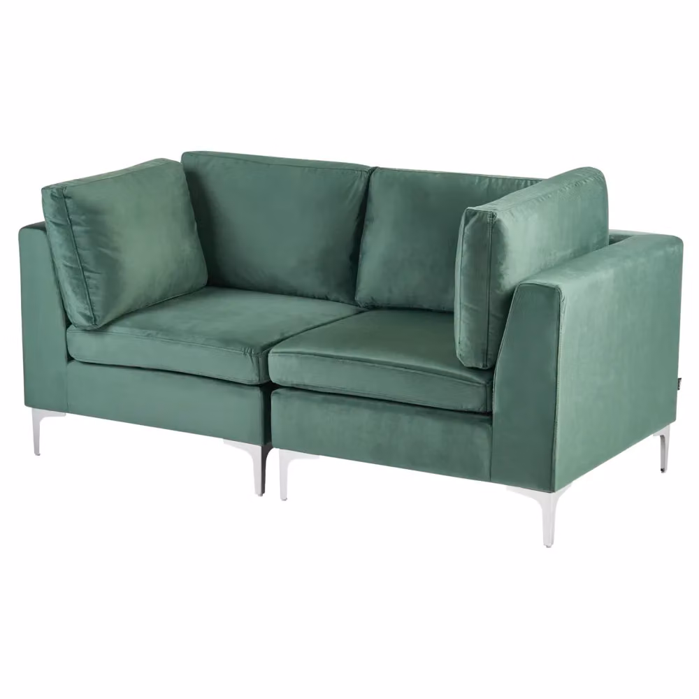 Divano componibile Beliani in velluto grigio con gambe in metallo verde e rivestimenti rimovibili, stile glamour per il tuo soggiorno – 2