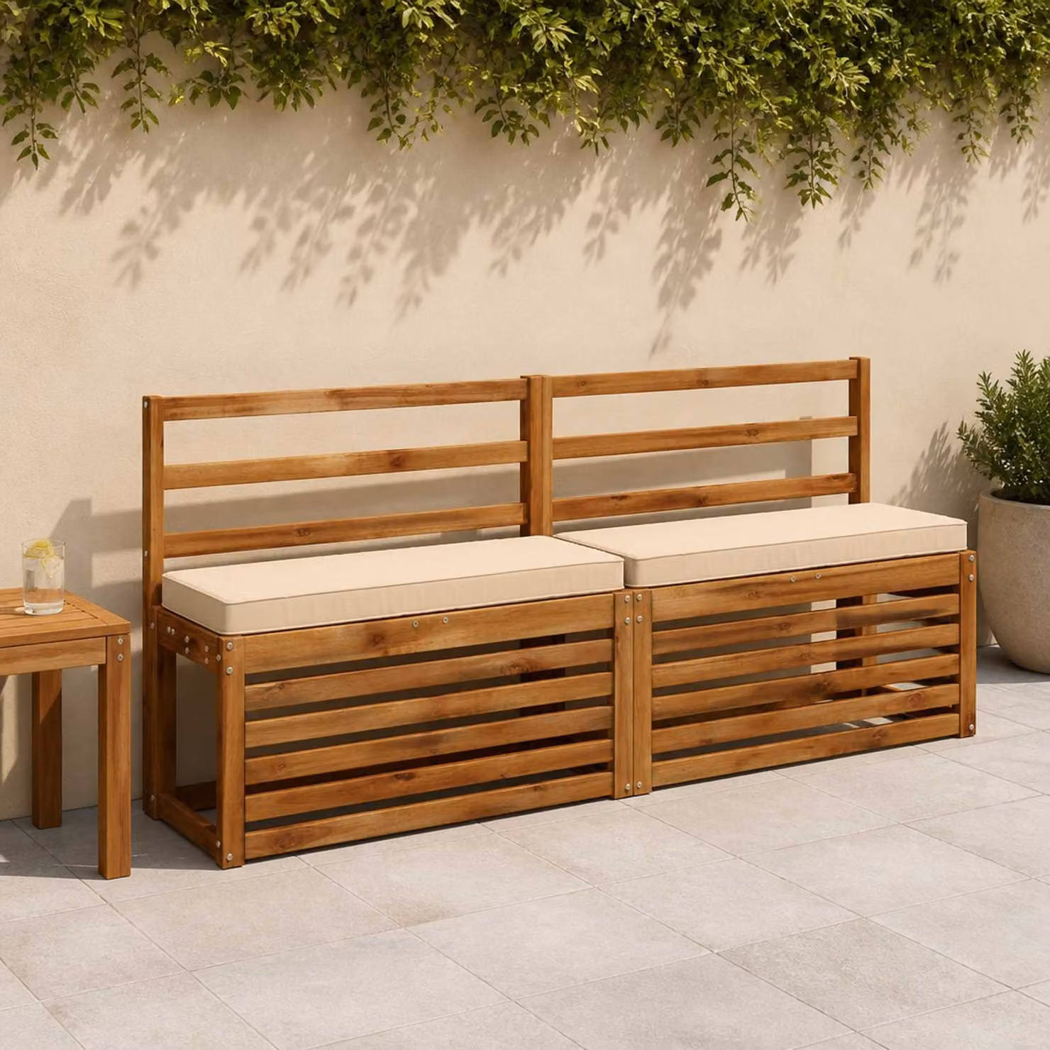 Set di 2 cuscini per panchina vidaXL beige in poliestere con rivestimento rimovibile e resistente ai raggi UV