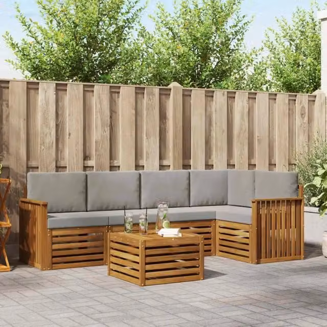 Set di divani da esterno 6 pz Naturale e Grigio Chiaro 3374846