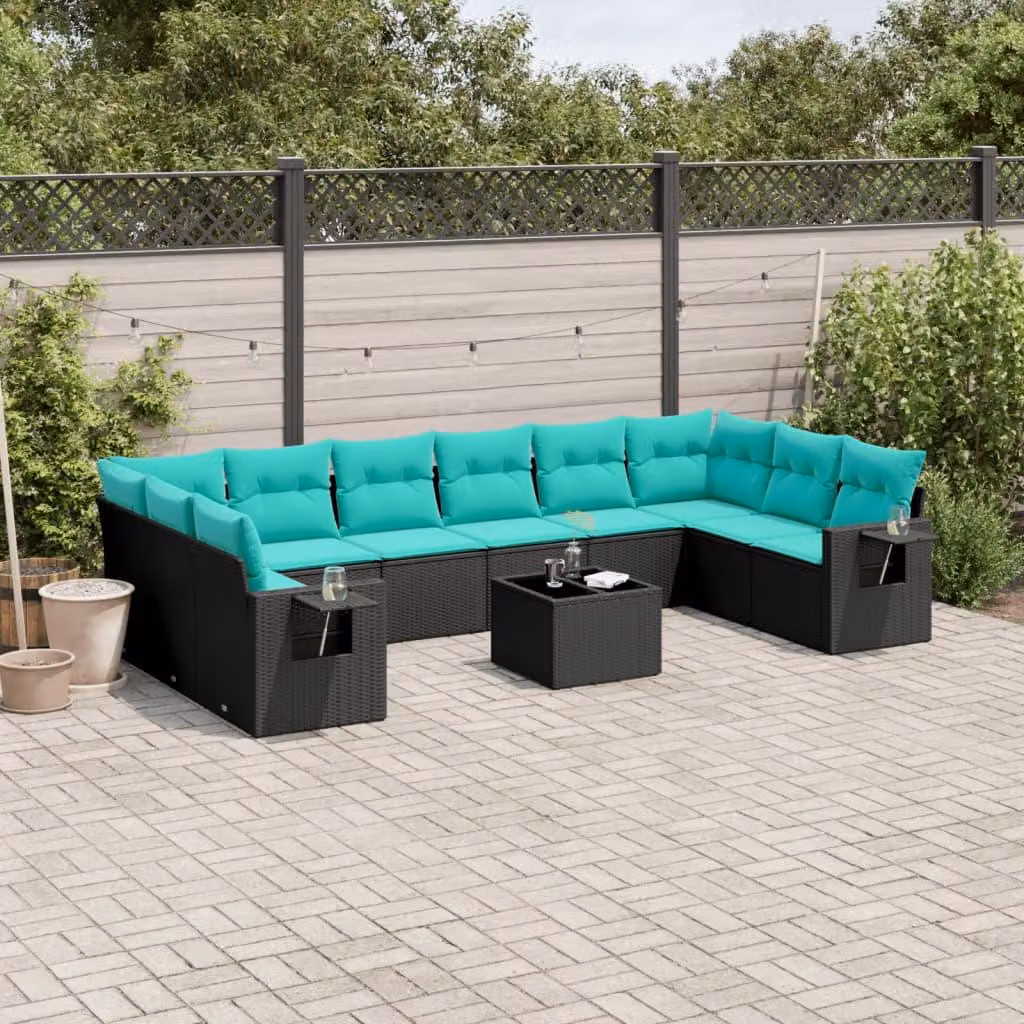 Maison Exclusive - Set divano da giardino 11 pezzi con cuscini, polyrattan nero