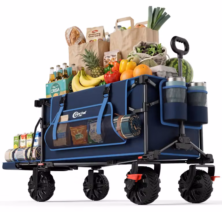 Carrello pieghevole, capacità di 400 litri, portata massima di 210 kg, ideale per il giardino e il trasporto