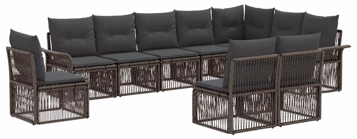 Set di divani da giardino, 10 pezzi, grigio, in rattan sintetico