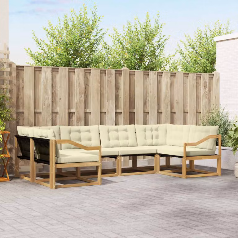 Set di divani da esterno vidaXL 6 pz in legno di acacia con cuscini Bianco e Beige