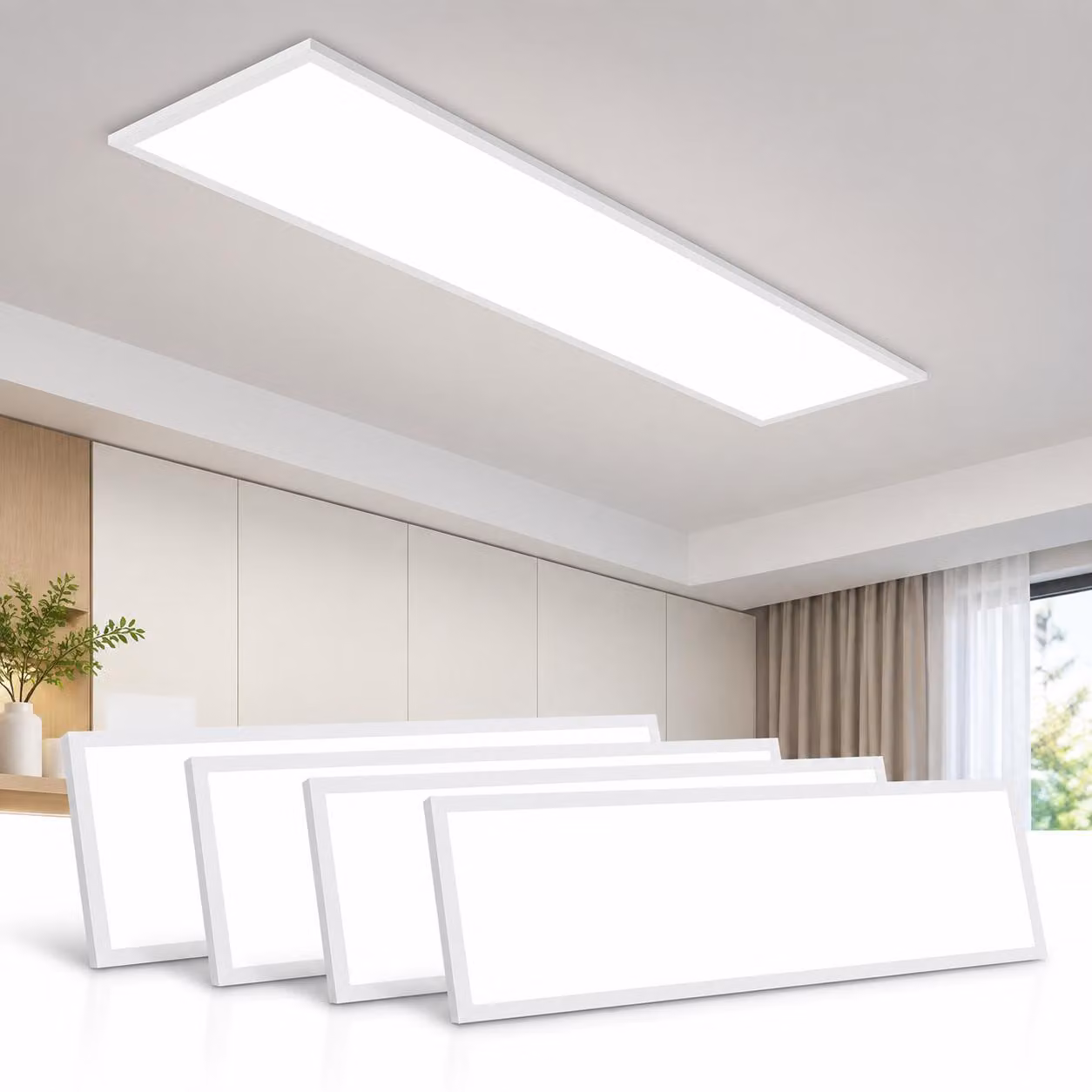Pannello LED ZMH 4ER, 120x30 cm, lampada da soffitto dimmerabile, lampada piatta per soggiorno, 18,5W, con telecomando, temperatura di colore regolabile, ideale per camera da letto, cucina, corridoio, colore bianco