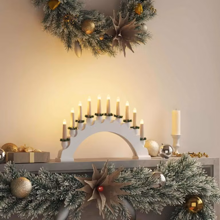 Arco di Candele di Natale vidaXL in Legno con 10 Candele LED Bianco Caldo per Decorazione da Tavolo