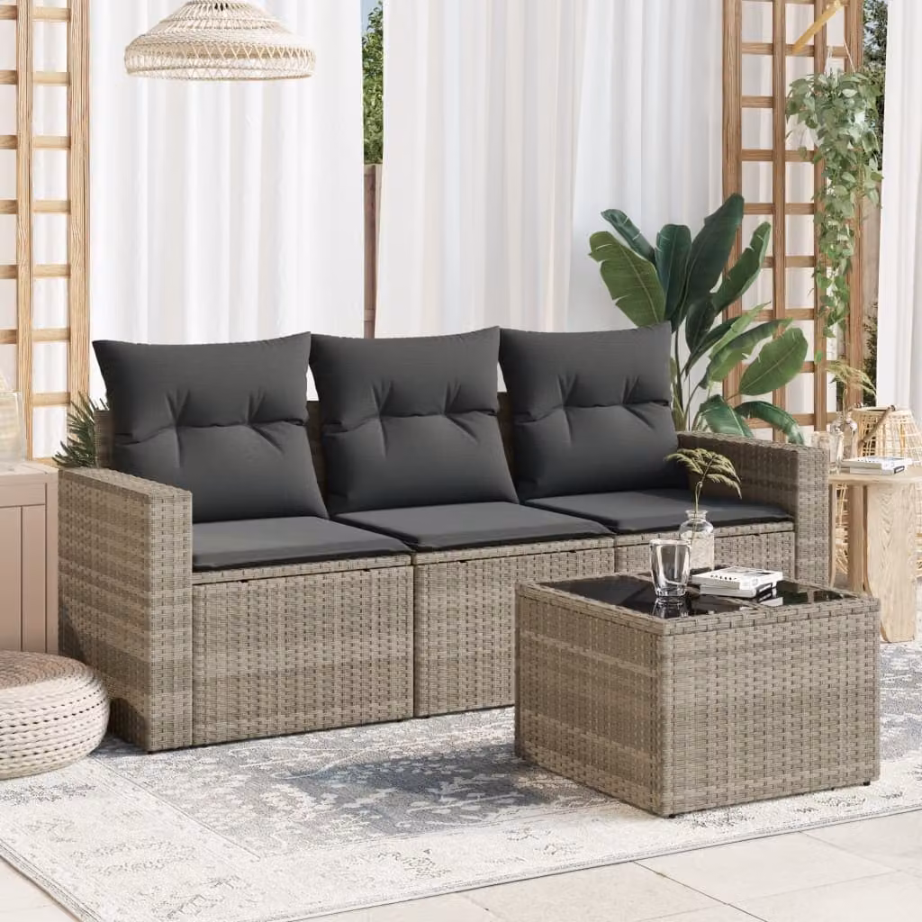 Set Divano da Giardino vidaXL 4pz in Polyrattan Grigio con Cuscini e Tavolino – 1