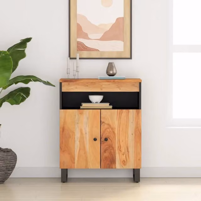 Credenza vidaXL in legno di acacia marrone con 2 ante, L: 60 cm, P: 33 cm, H: 75 cm – 1