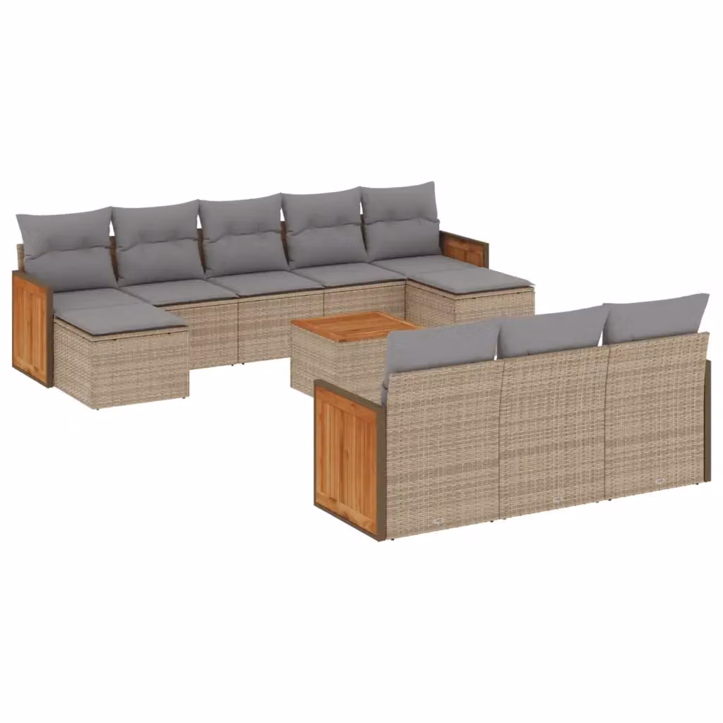 vidaXL Set Divani da Giardino 11 pz in Polyrattan con Cuscini Beige e Grigio per Terrazza e Giardino – 2