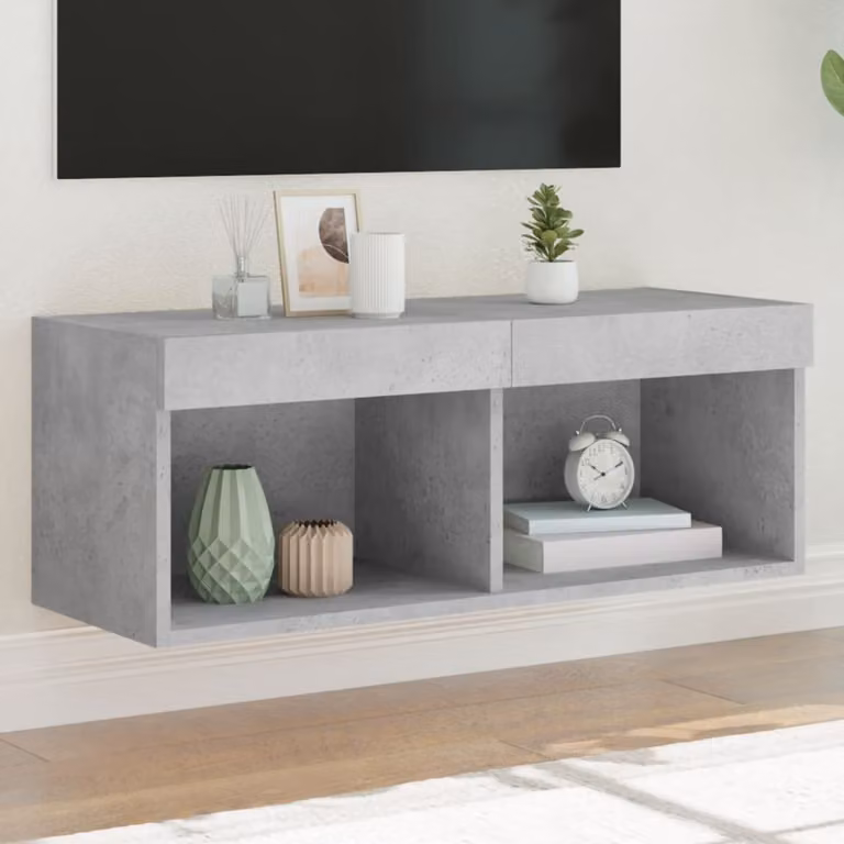 vidaXL Mobile Porta TV Moderno con Luci LED Integrate Grigio Cemento L: 80 cm, P: 30 cm, H: 30 cm