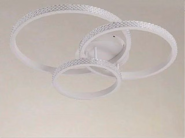 Plafoniera LED Trade Shop con 3 cerchi effetto cristallo, dimmerabile con telecomando, colore bianco