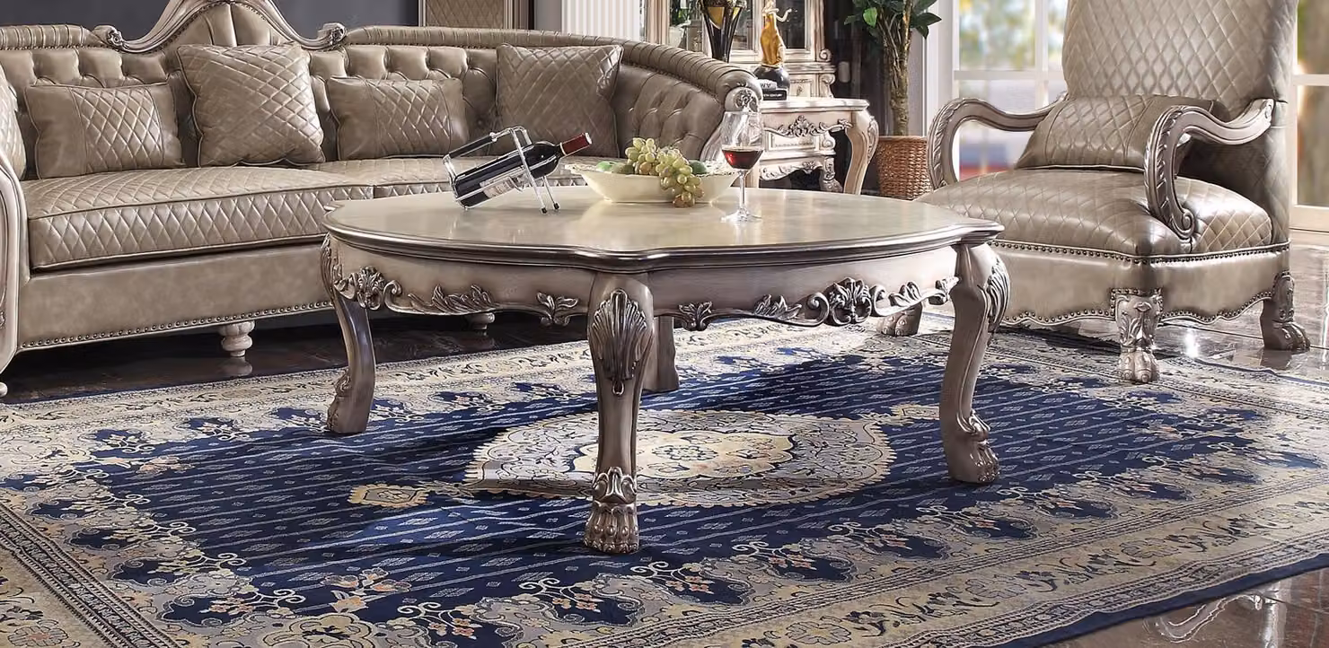 Holz Italienische Möbel klassisch Stil Luxus Beige Couchtisch Wohnzimmer Rund