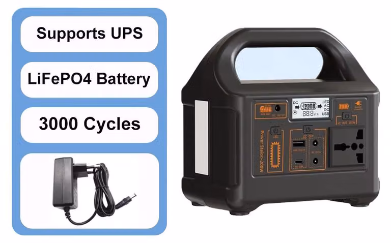 Centralina portatile, potenza di uscita 200W, possibilità di ricarica solare, capacità 200W, 153,6Wh