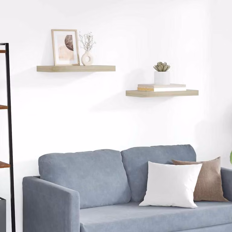 Set di 2 scaffali a parete vidaXL in MDF color rovere, L 50 cm x P 23,5 cm x H 3,8 cm