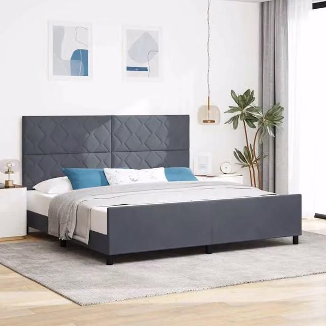 Letto a molle con testiera in velluto grigio vidaXL L/P/H: 200 x 200 x 128 cm – 1