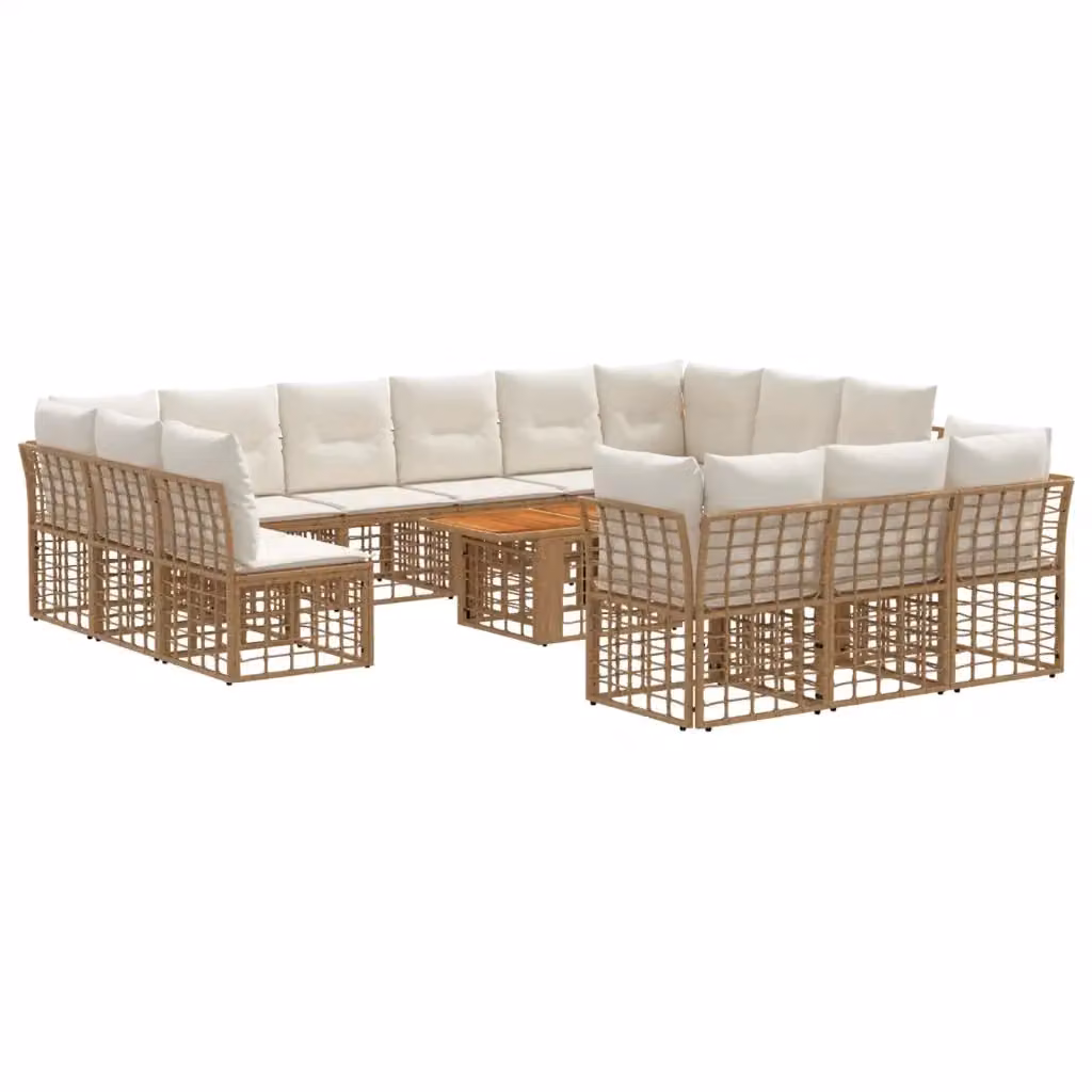 Set Divano da Giardino Moderno vidaXL in Polyrattan e Legno di Acacia, 14 Pezzi, Naturale e Bianco – 2