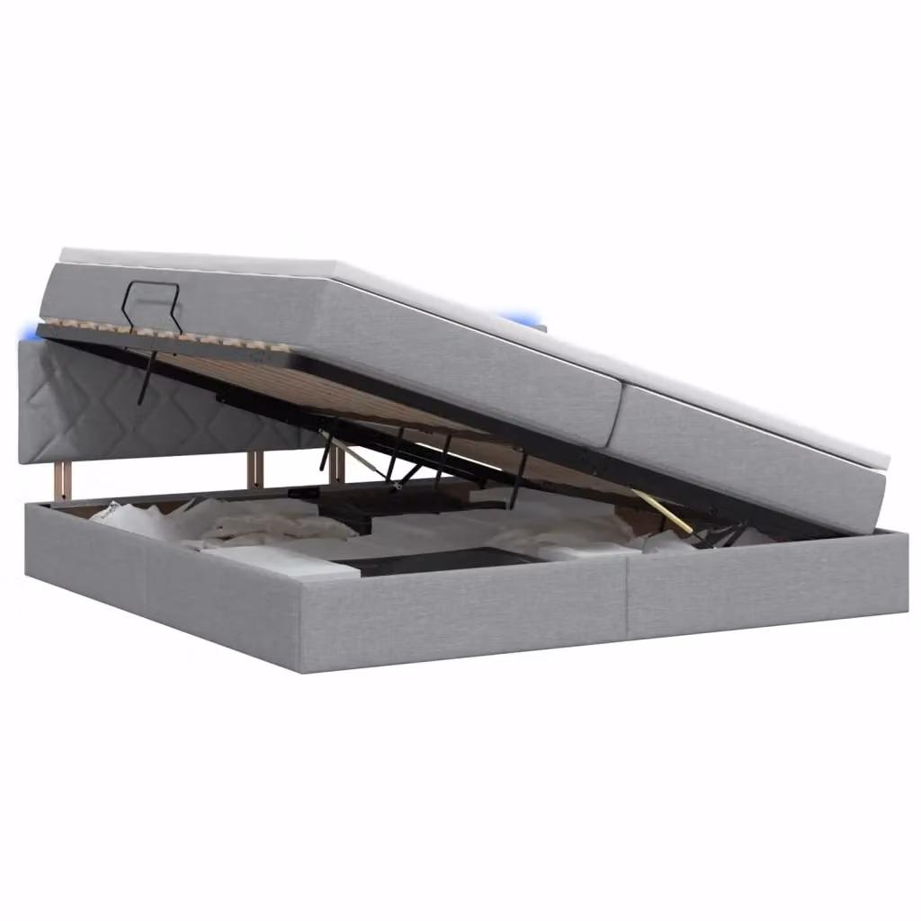 Letto con contenitore e illuminazione LED vidaXL in tessuto Grigio, L/P/H: 200 x 200 x 88 cm – 2