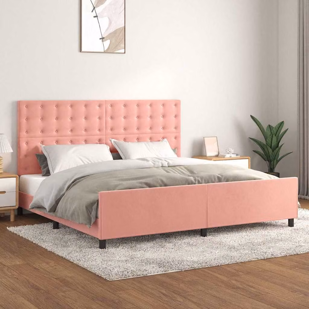 Giroletto con Testiera vidaXL in Velluto Rosa L/P: 200 x 200 cm – 1