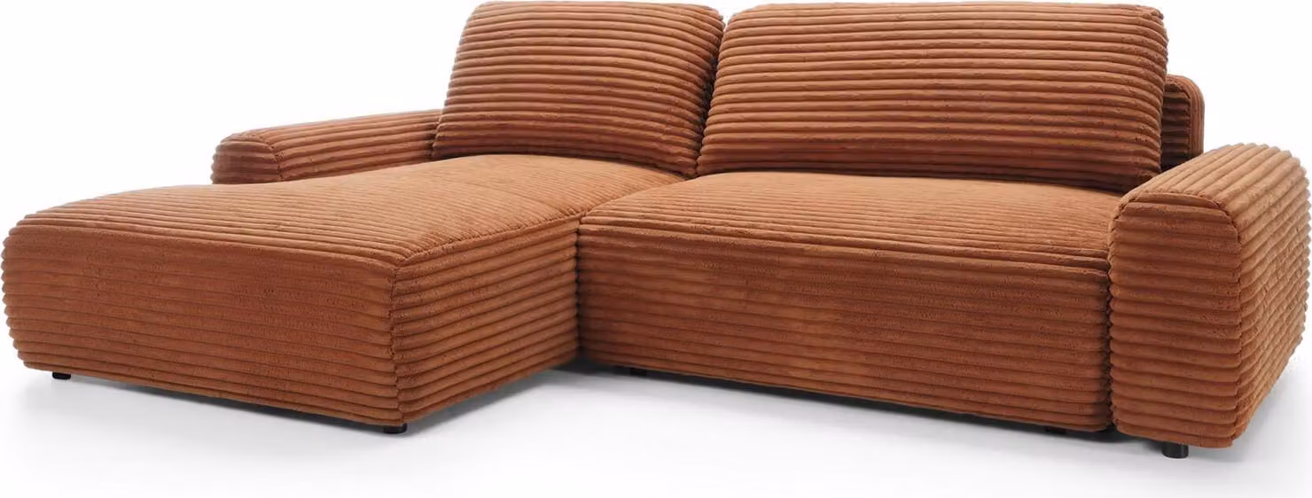 FURNLUX Divano angolare in velluto a coste arancione e nero 264 cm / Colore principale: arancione / Dimensioni: 264 x 85 x 162 cm
