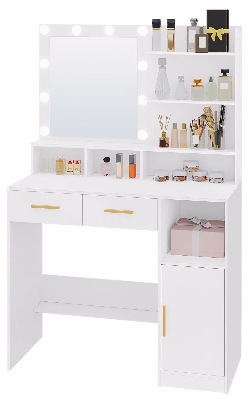 Tavolino da trucco - Specchiera da trucco - Cassettiera per il trucco - Tavolo da bellezza - Mobiletto per il trucco - Illuminazione LED regolabile