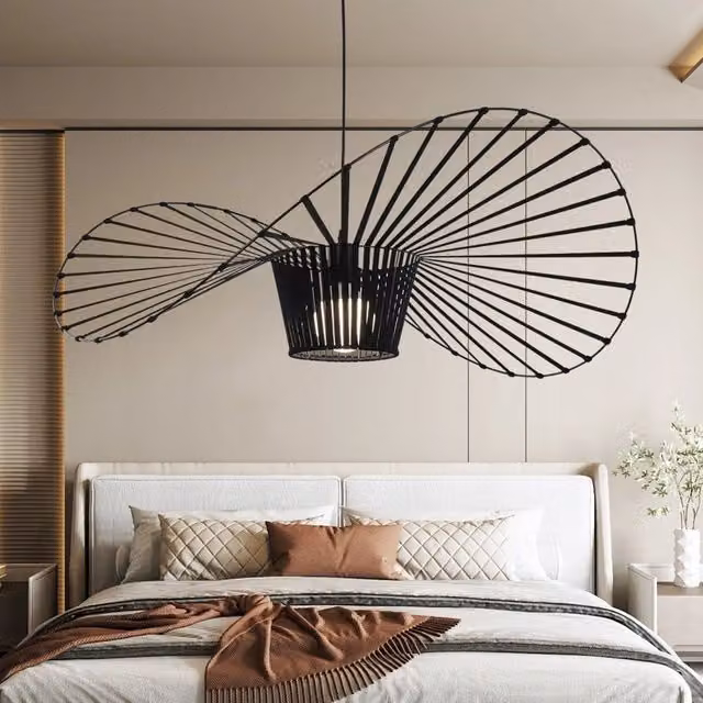 ZMH Lampada a Sospensione Moderna in Metallo e Tessuto Nero con Attacco E27, Altezza: 140 cm – 1