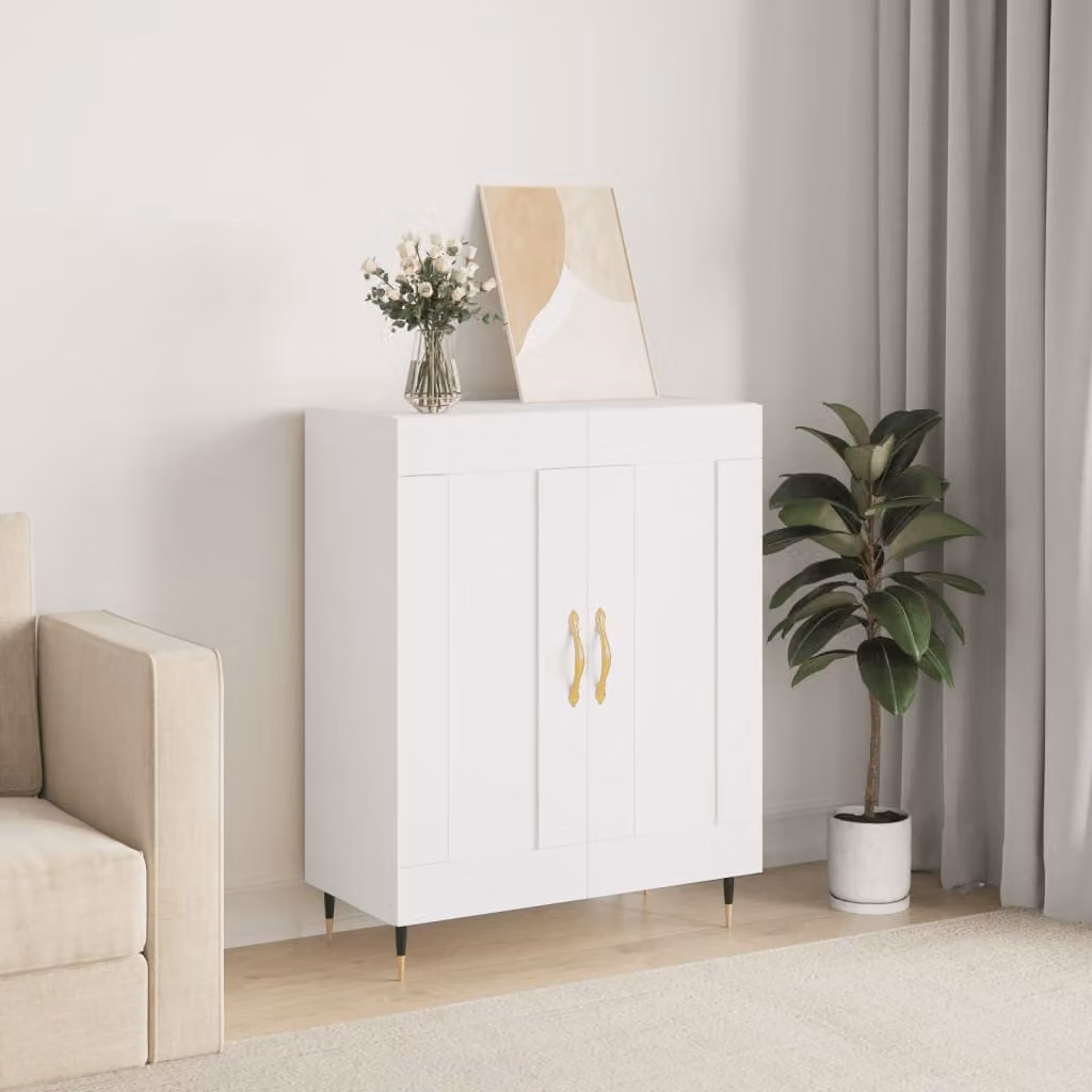 Credenza bianca vidaXL in legno multistrato e metallo, L: 69,5 cm, P: 34 cm, H: 90 cm