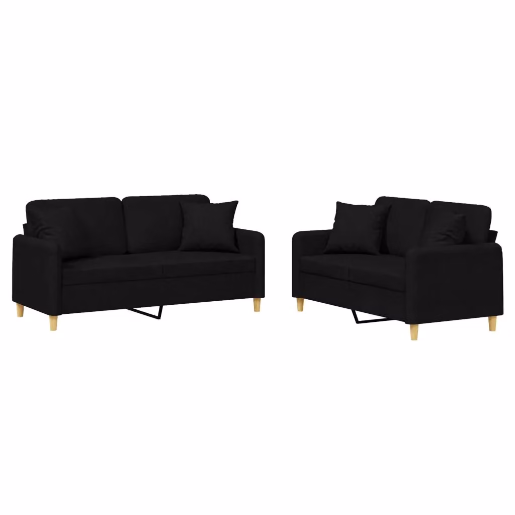 Set di 2 divani moderni vidaXL in tessuto nero con cuscini decorativi per soggiorno – 2