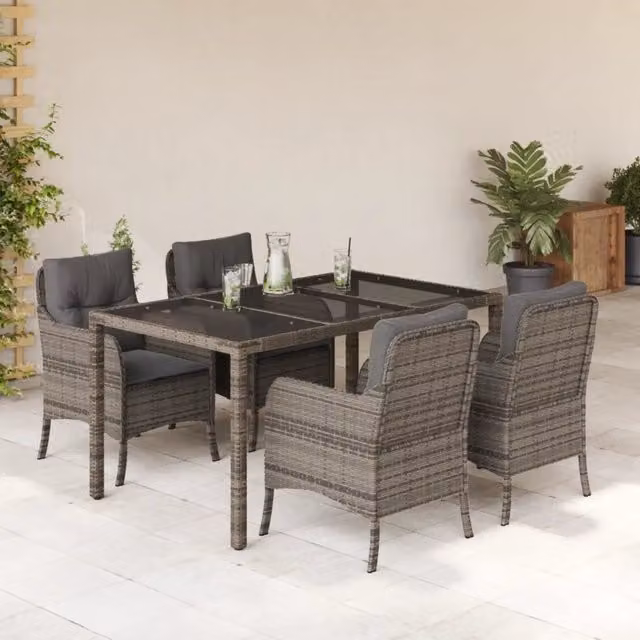 Set da Pranzo da Giardino 5 pz con Cuscini in Polyrattan Grigio 3211856