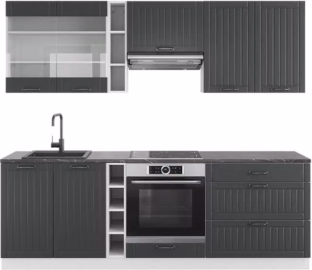 Cucina componibile Fame-Line Vicco in stile rustico, colore Antracite e Bianco, L: 235 cm – 1
