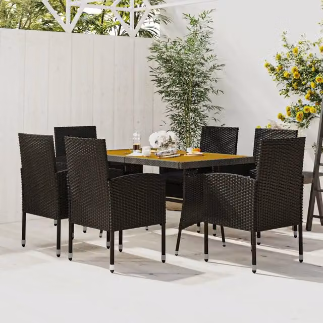 Set da Pranzo per Esterni 7 pz in Polyrattan Nero 3120101