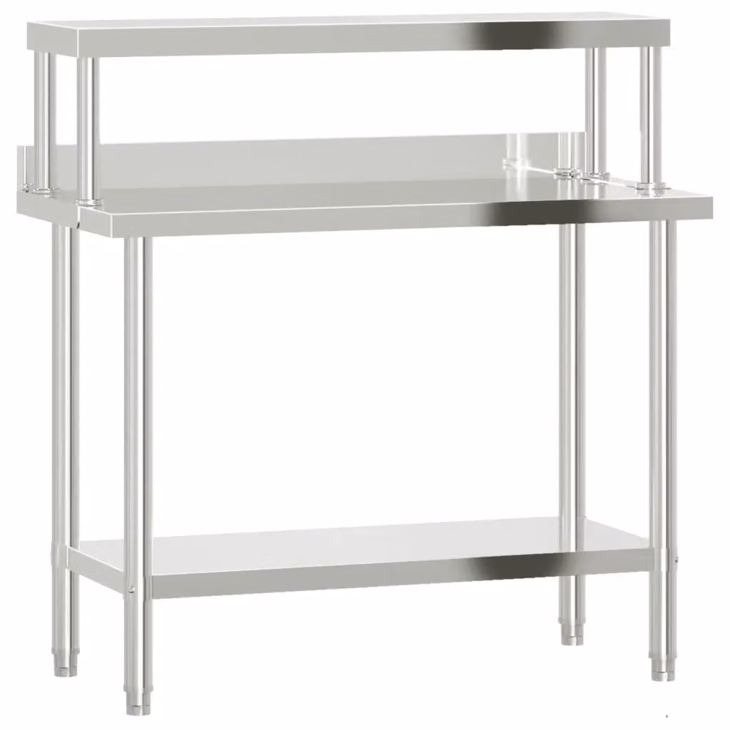 vidaXL Tavolo da lavoro professionale per cucina in metallo argento L/P/H: 110 x 55 x 120 cm – 2