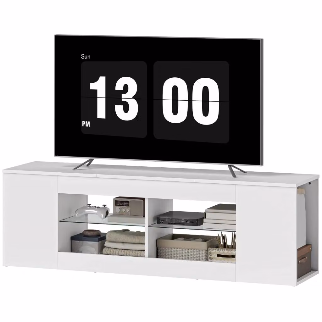 Mobile TV Minimal bianco moderno in MDF e vetro per soggiorno L: 140 cm – 2