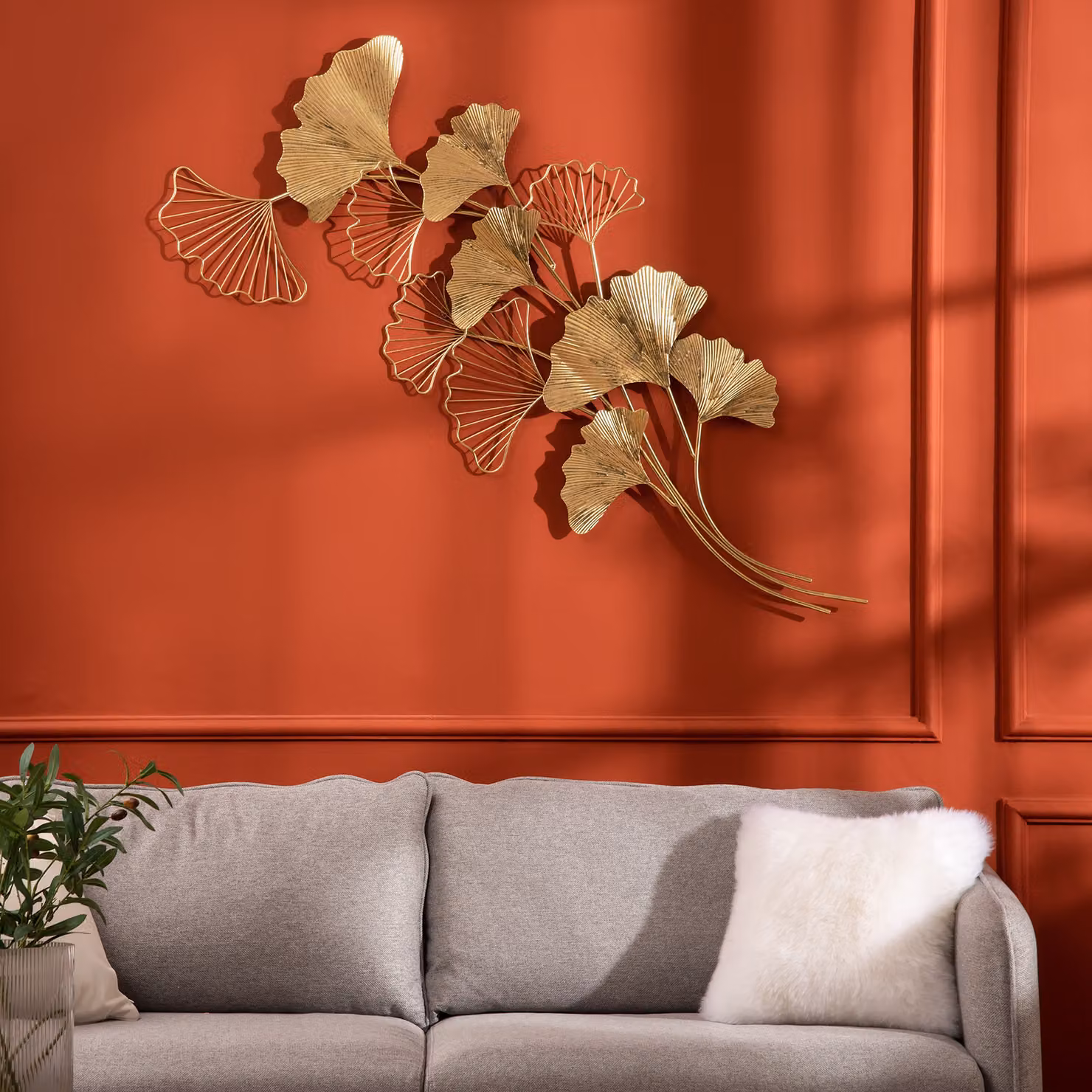 Decorazione Murale 3D in Metallo HOMCOM con Foglie di Ginkgo Dorate, L 138 x H 70 cm – 2