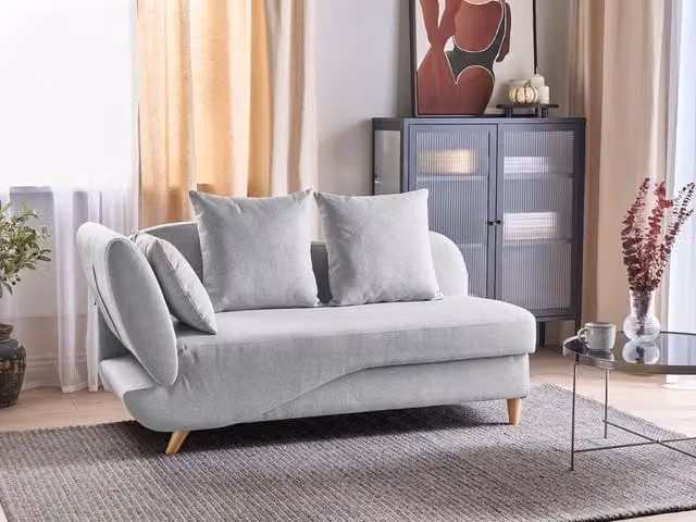 Divano angolare con chaise longue a sinistra BELIANI in tessuto grigio, design moderno con contenitore e funzione letto, L/P/H: 235 x 155 x 76 cm – 1