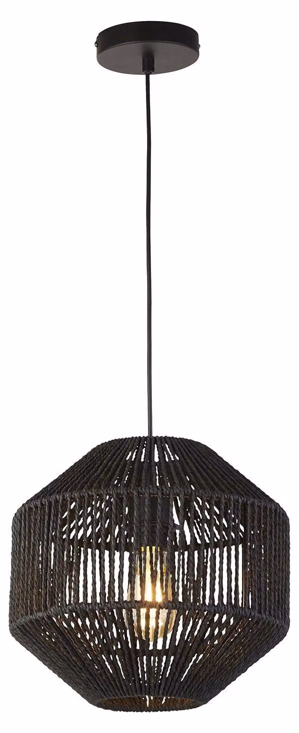 Sospensione Contemporanea Vimini Acciaio Nero Tessuto 1 Luce E27