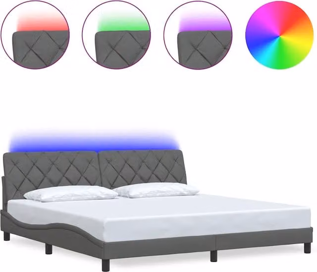 Letto matrimoniale | Letto per adulti | Giroletto con LED senza Materasso 200x200 cm Tessuto