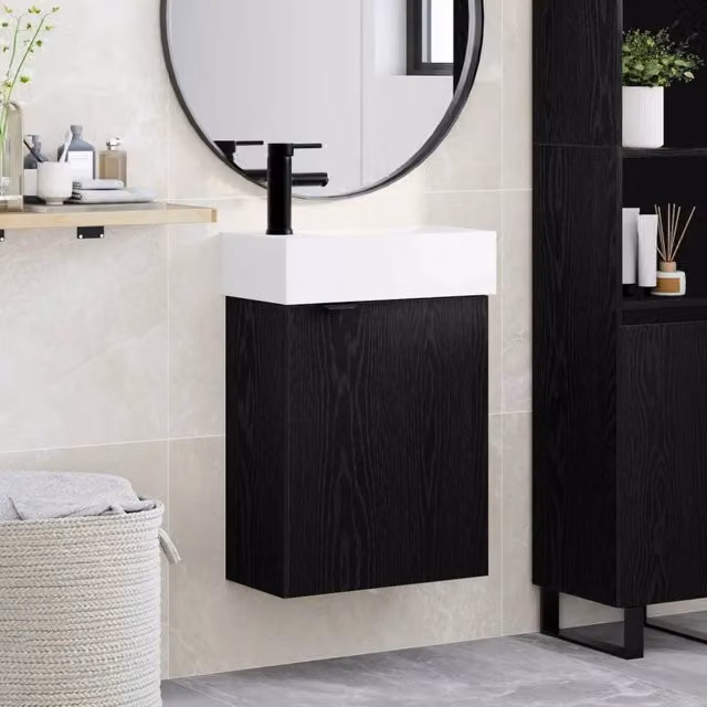 Mobile bagno moderno vidaXL sospeso con lavabo in ceramica bianco e nero L/P/H: 45,5 x 22,5 x 84 cm