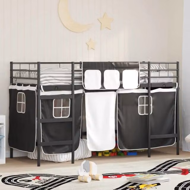 Letto a castello per bambini con tende Nero 75 x 190 cm 42020787
