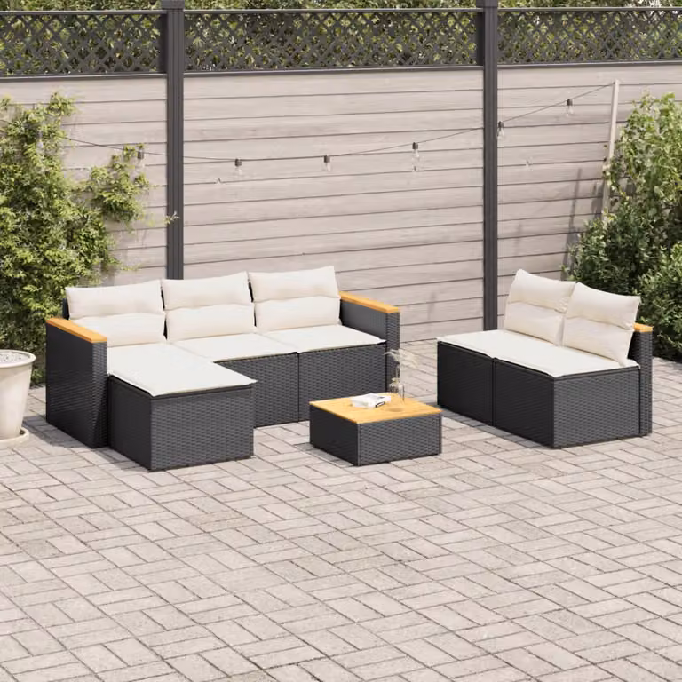 vidaXL Set Divani da Giardino a L con Cuscini in Polyrattan e Legno di Acacia Nero