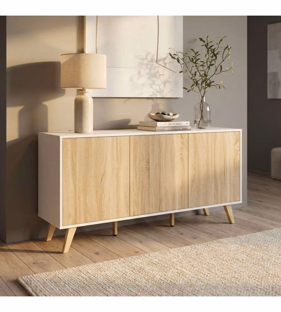 Cosma Mobile Elton Soggiorno 3 Ante Bianco e Naturale 150x75 cm