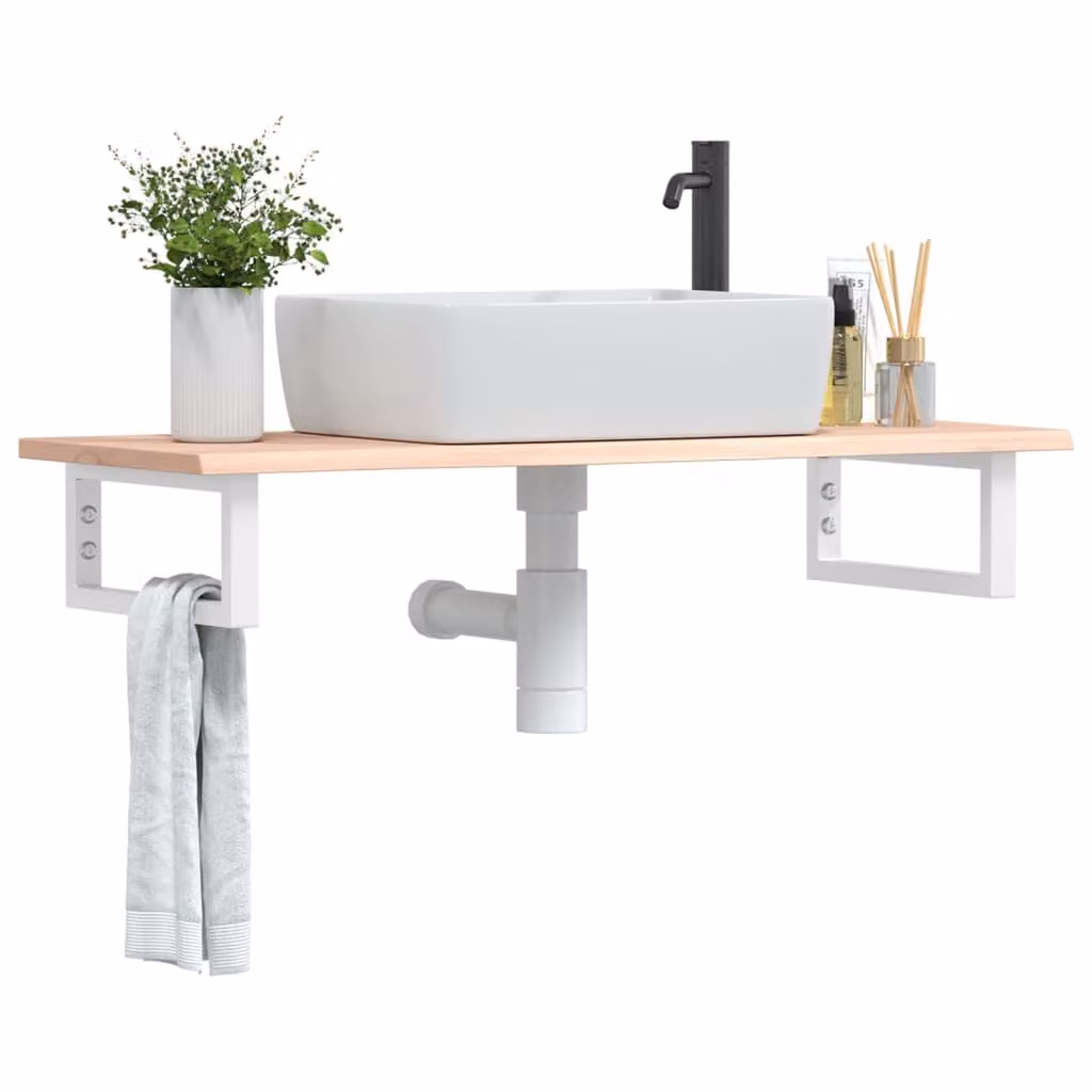 vidaXL Ripiano a Parete per Lavabo in Rovere e Metallo, Marrone e Bianco, L: 100 cm, P: 30 cm, H: 40 cm
