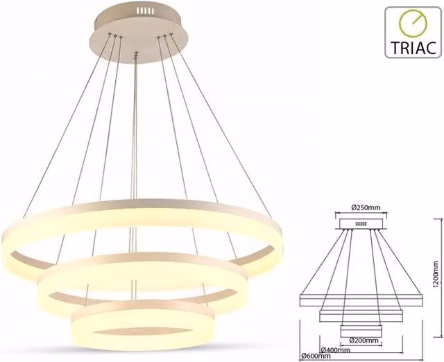 Lampada Led A Sospensione Rotonda Tripli Anelli Diametro 600mm 400mm 200mm 3000K 80W Dimmerabile Triac Dimmer SKU-3906