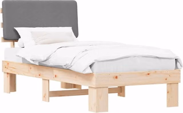 Letto singolo moderno per adulti con testiera rivestita in tessuto grigio e struttura in legno di pino L/P/H: 211 x 103 x 93 cm – 1
