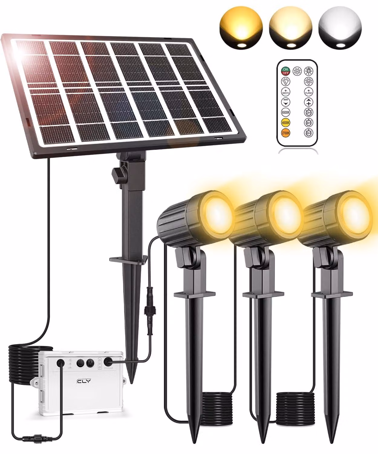 Illuminazione da giardino a energia solare - Corpo in alluminio bianco - Batteria da 5000 mAh - Lampada LED per esterni - Con telecomando